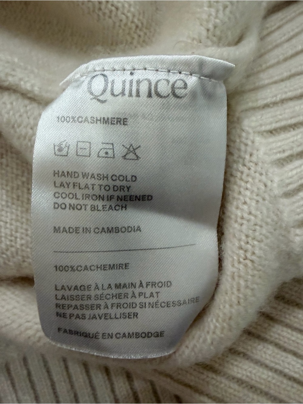 Quince 100% Mongolian Cashmere Shrunken Crewneck Sweater Ivory Small - Picture 4 of 4